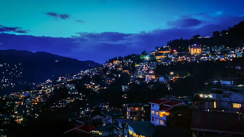 Illuminated night view of Aizawl city in Mizoram