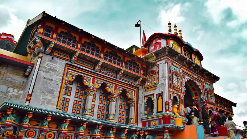 Colorful front facade of Badrinath Temple