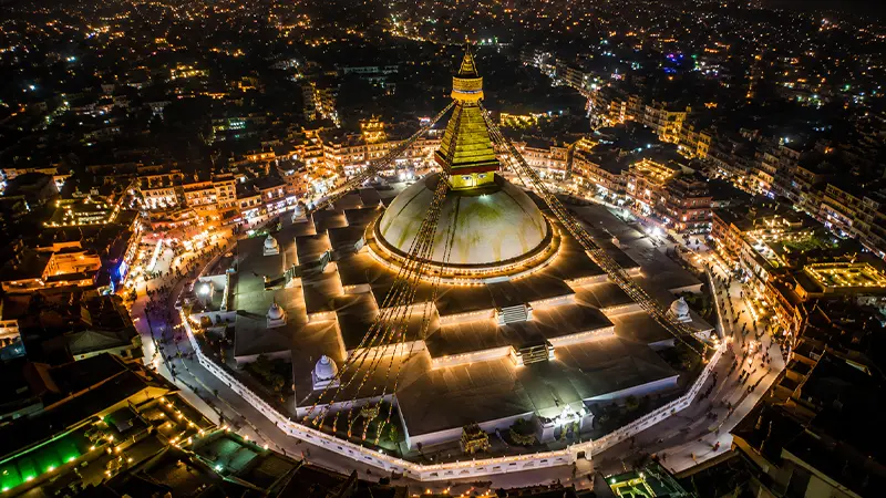 Boudhanath Stupa Night Aerial