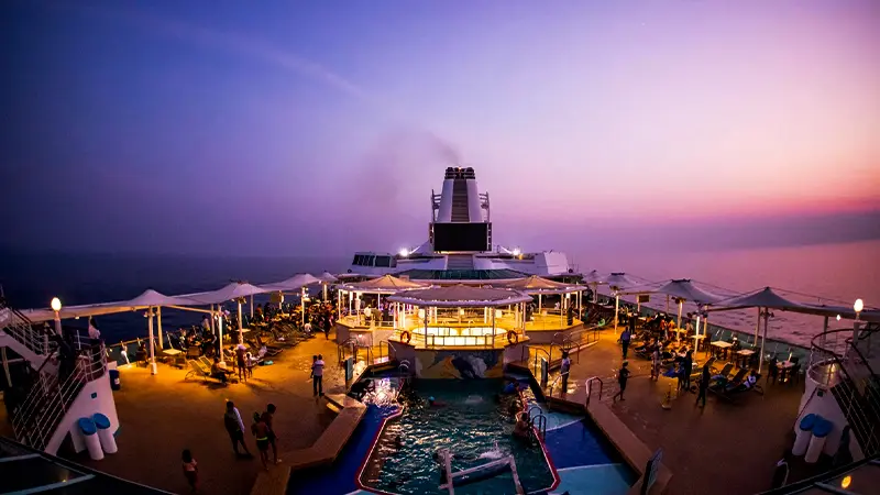 Pool deck and sunset lounge experience aboard the Cordelia Cruise Chennai voyage