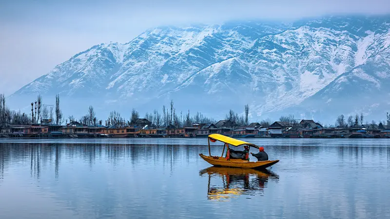 Dal Lake Shikara Snowy Mountains
