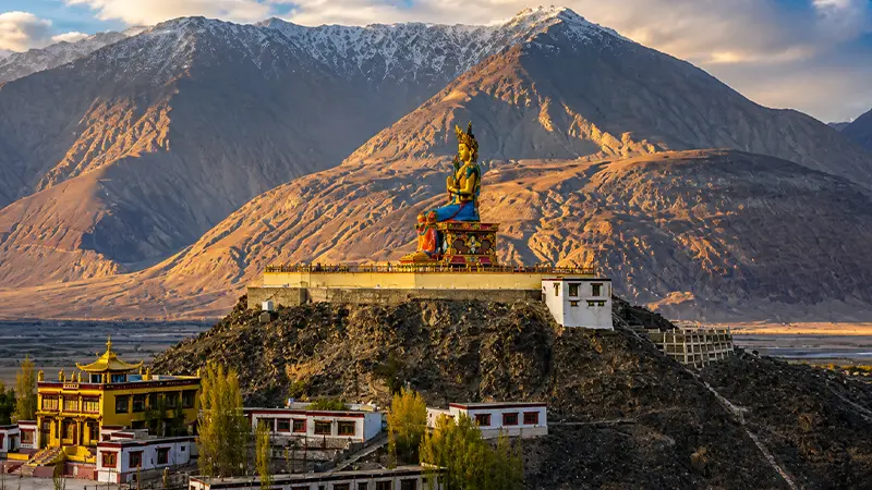 Diskit Monastery set against the rugged mountains of Ladakh