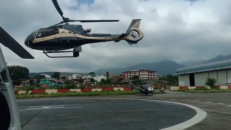 Helicopter landing at helipad for Gangotri Yatra