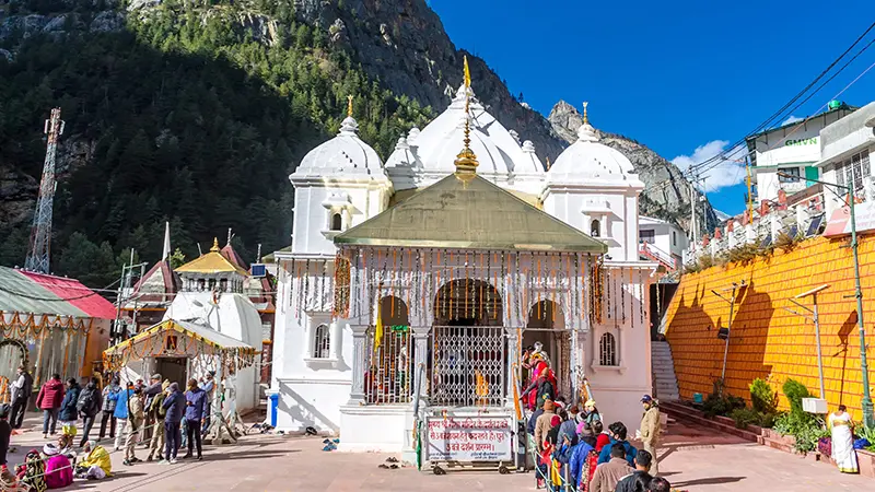 Devotees at Gangotri Temple during Char Dham pilgrimage