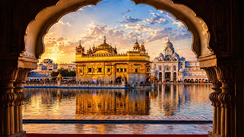 Golden Temple Sunset Reflection View