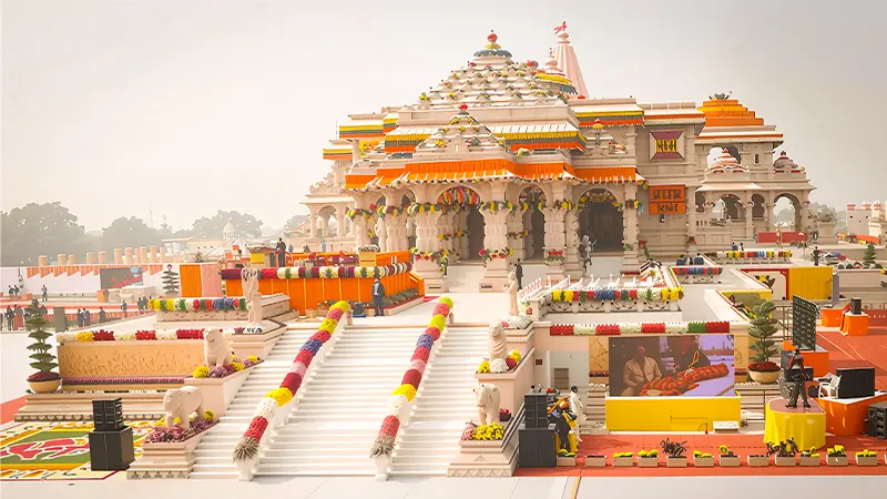Magnificent marble pilgrimage center showcasing intricate architecture and devotion