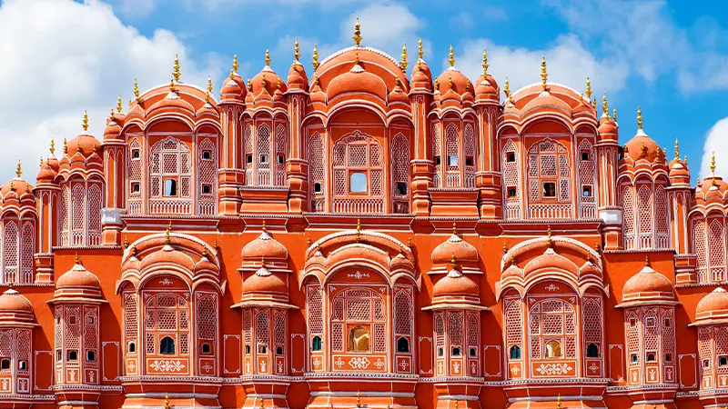 Intricate facade of Hawa Mahal Palace of Winds in Jaipur Rajasthan