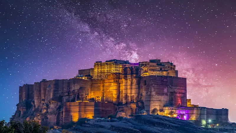 Hilltop Citadel Night View Rajasthan