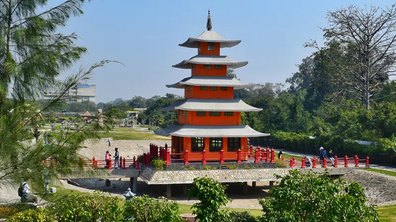 Japanese Garden with pagoda structure in Chandigarh