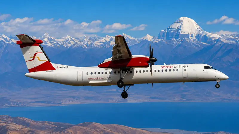 Flight with Mount Kailash aerial view