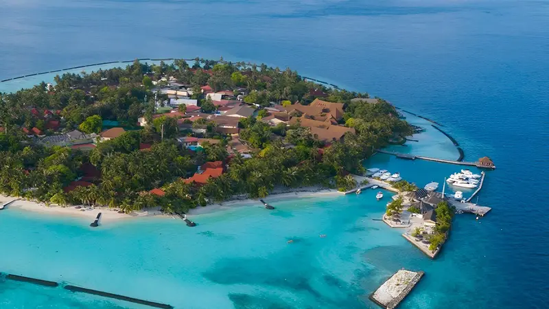 Lagoon aerial view of Kurumba Resort