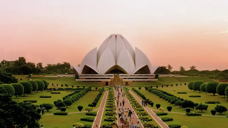 Lotus Temple Delhi Sunset Garden View