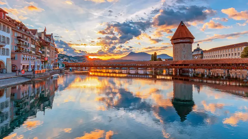 Lucerne Chapel Bridge Sunset