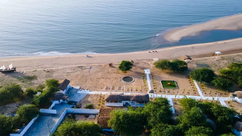 Aerial view of Mandvi Beach resort and pristine Gujarat coastline