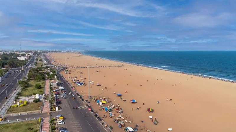 Panoramic view of Marina Beach in Chennai