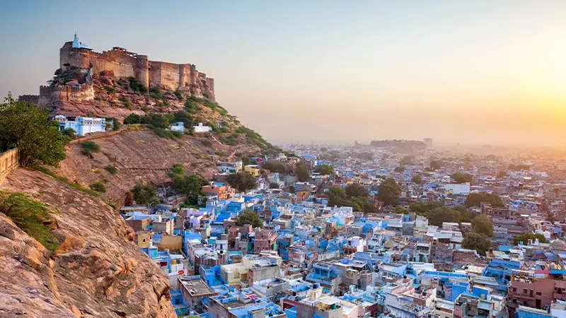 Panoramic view of Mehrangarh Fort above the Blue City of Jodhpur