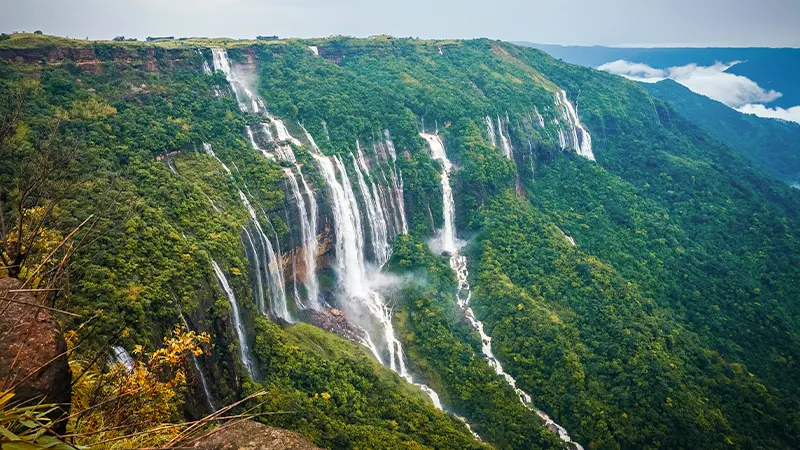Panoramic view of Nohkalikai Falls in Cherrapunji Meghalaya