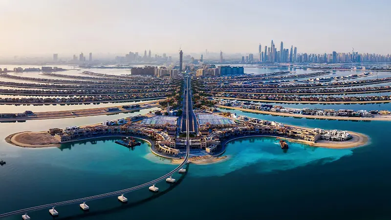 Aerial view of Palm Jumeirah island in Dubai
