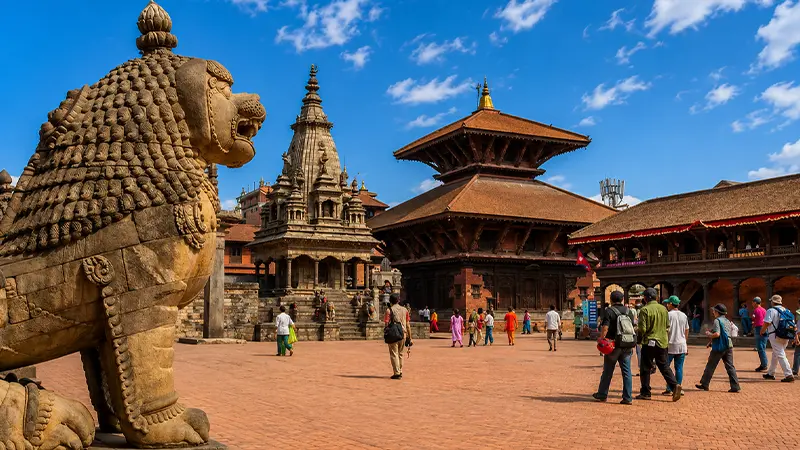 Historic temple courtyard at Patan Durbar Square in Nepal