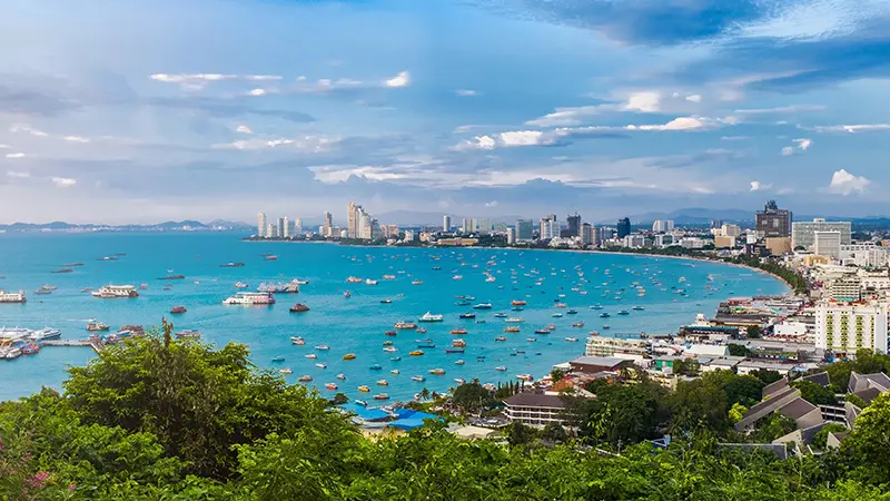 Panoramic view of Pattaya Bay and coastline