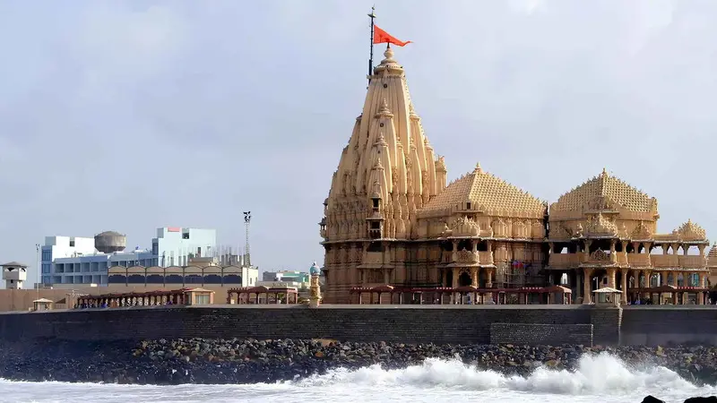 Sacred Somnath Temple overlooking the Arabian Sea on the Gujarat coast during a Grand Gujarat tour