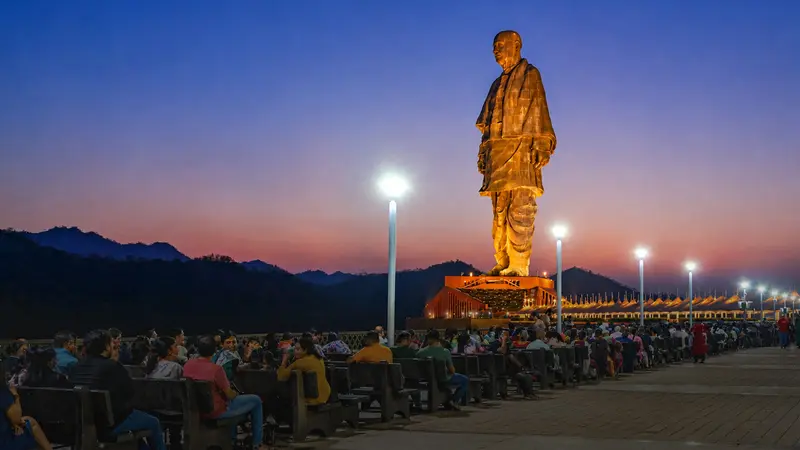 Statue Of Unity Evening Illumination View