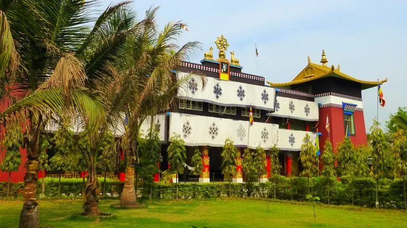 Peaceful Tibetan Buddhist Monastery surrounded by gardens