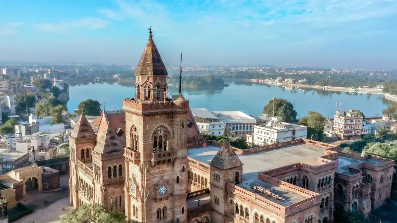 Panoramic aerial view of Laxmi Vilas Palace in Vadodara Gujarat