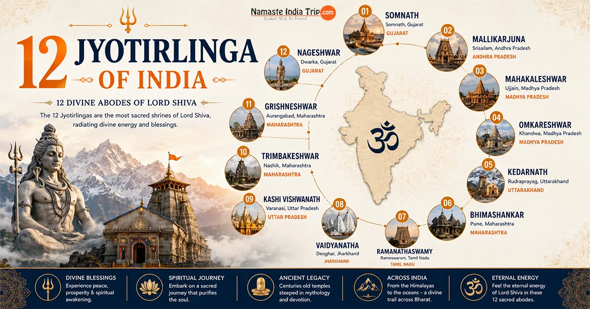 Complete List of 12 Jyotirlingas of Shiva in India