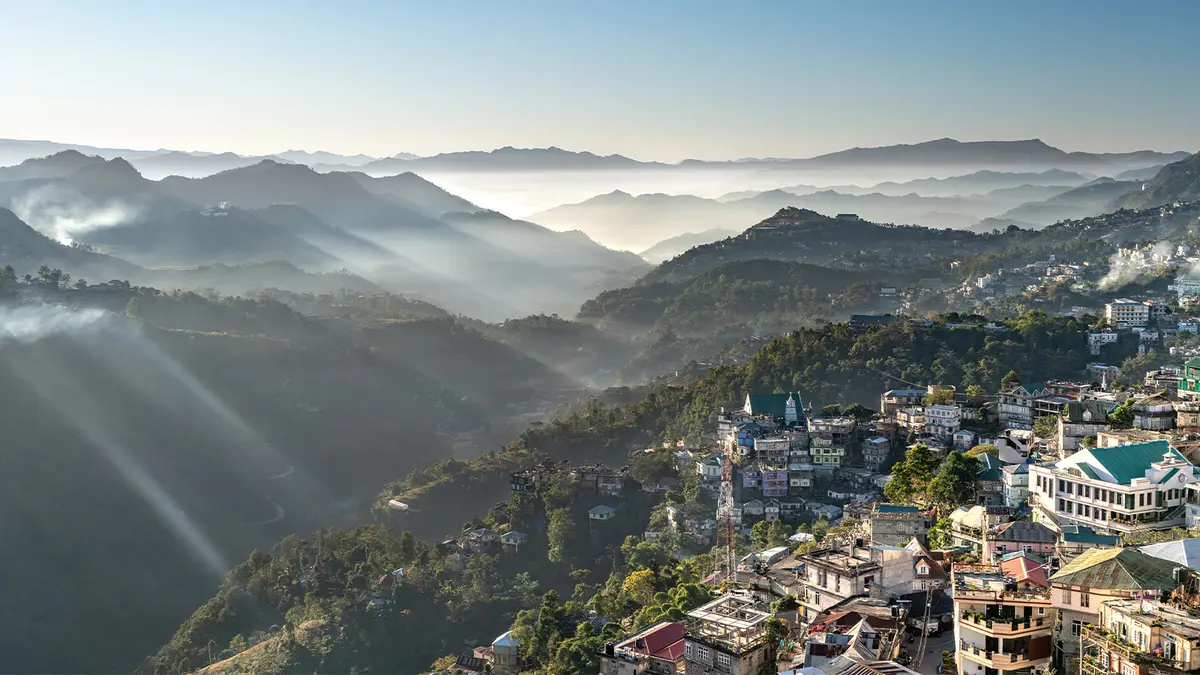 Panoramic view of Aizawl city nestled among the hills
