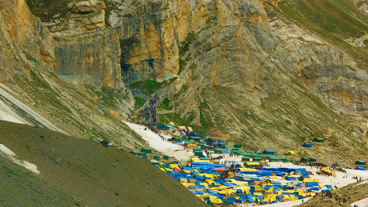 Pilgrim base camp near the sacred Amarnath Cave Shrine