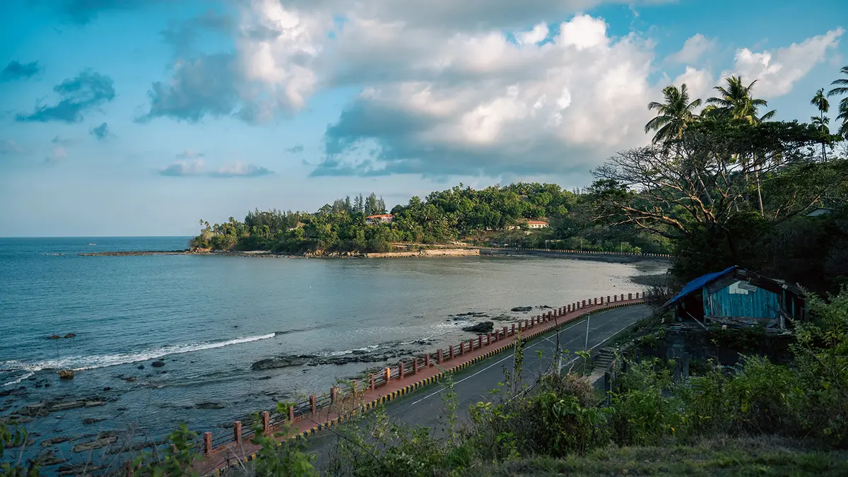 Scenic coastal road with sea views in the Andaman Islands