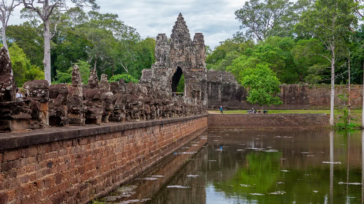 South Gate of Angkor Thom reflected in the surrounding moat
