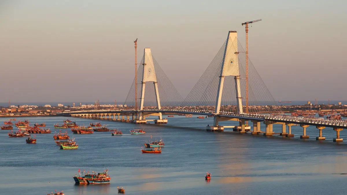 Atal Bridge spanning the Sabarmati River in Ahmedabad during a Grand Gujarat tour