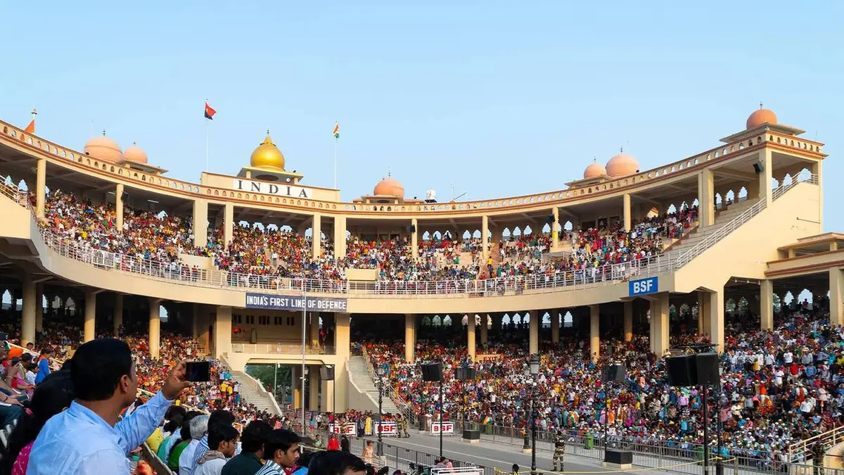 Crowd watching the Attari border retreat ceremony from the grandstand