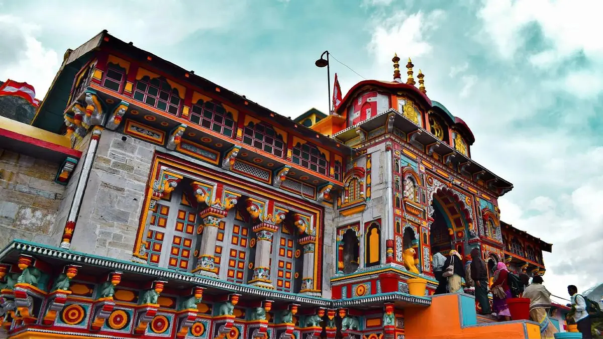 Colorful front facade of Badrinath Temple
