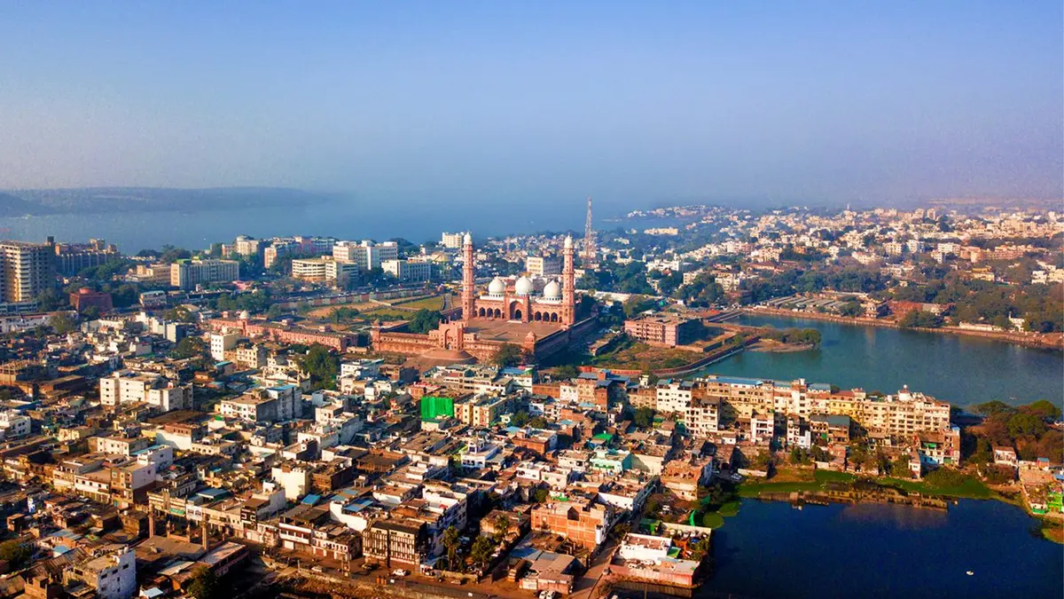 Aerial panorama of Bhopal city with Upper Lake