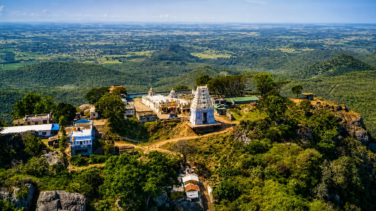 Aerial view of Chamundi Hills overlooking the Mysore region in Karnataka