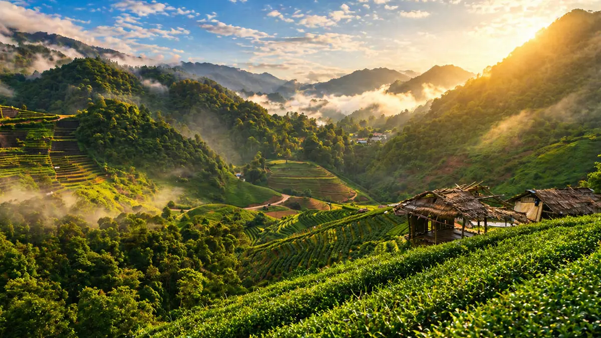 Scenic tea plantations in the mountains near Chiang Mai