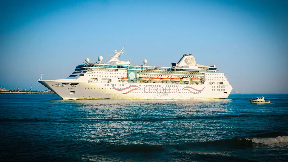 Cordelia Cruise docked near Chennai Port before the round-trip cruise departure