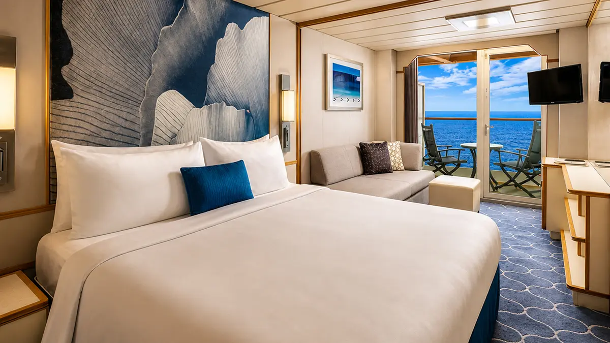 Premium ocean view cabin with balcony onboard the Cordelia Cruise from Chennai