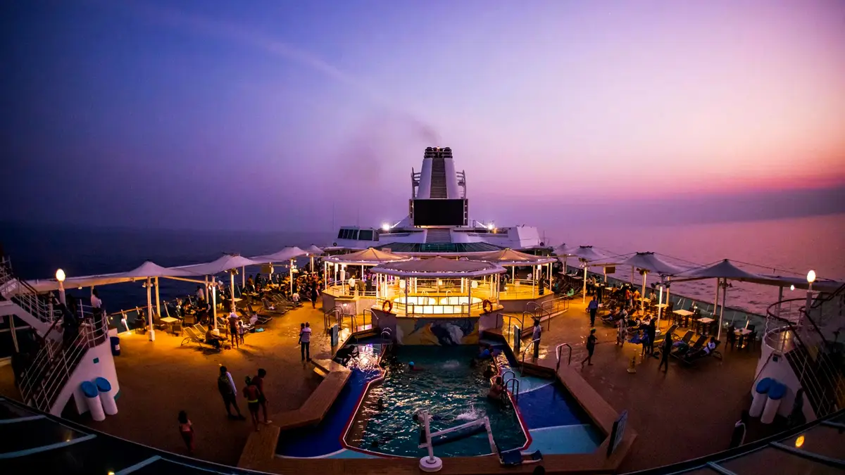 Pool deck and sunset lounge experience aboard the Cordelia Cruise Chennai voyage