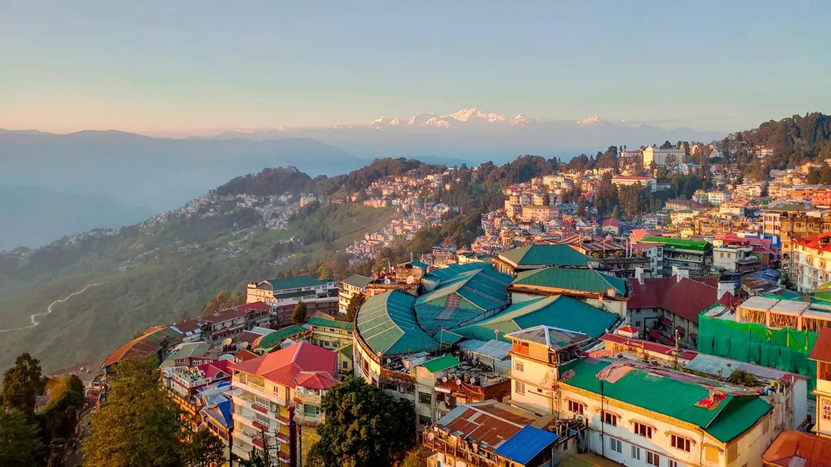 Panoramic view of Darjeeling hill town with Himalayan backdrop