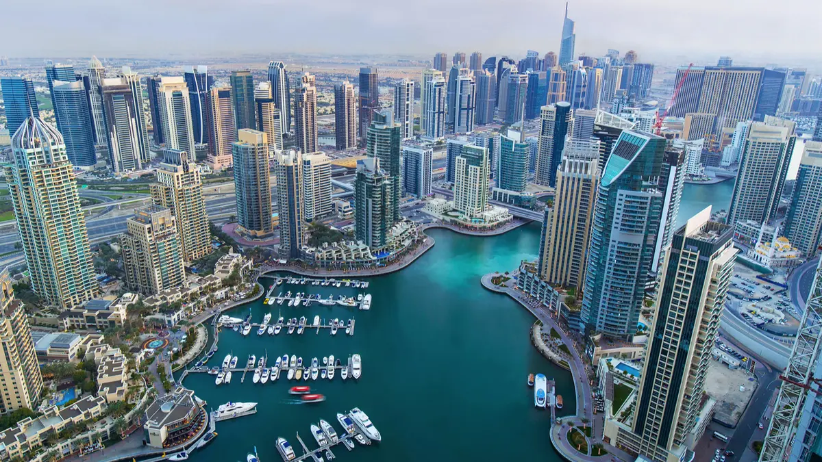 Dubai Marina Aerial Waterfront View