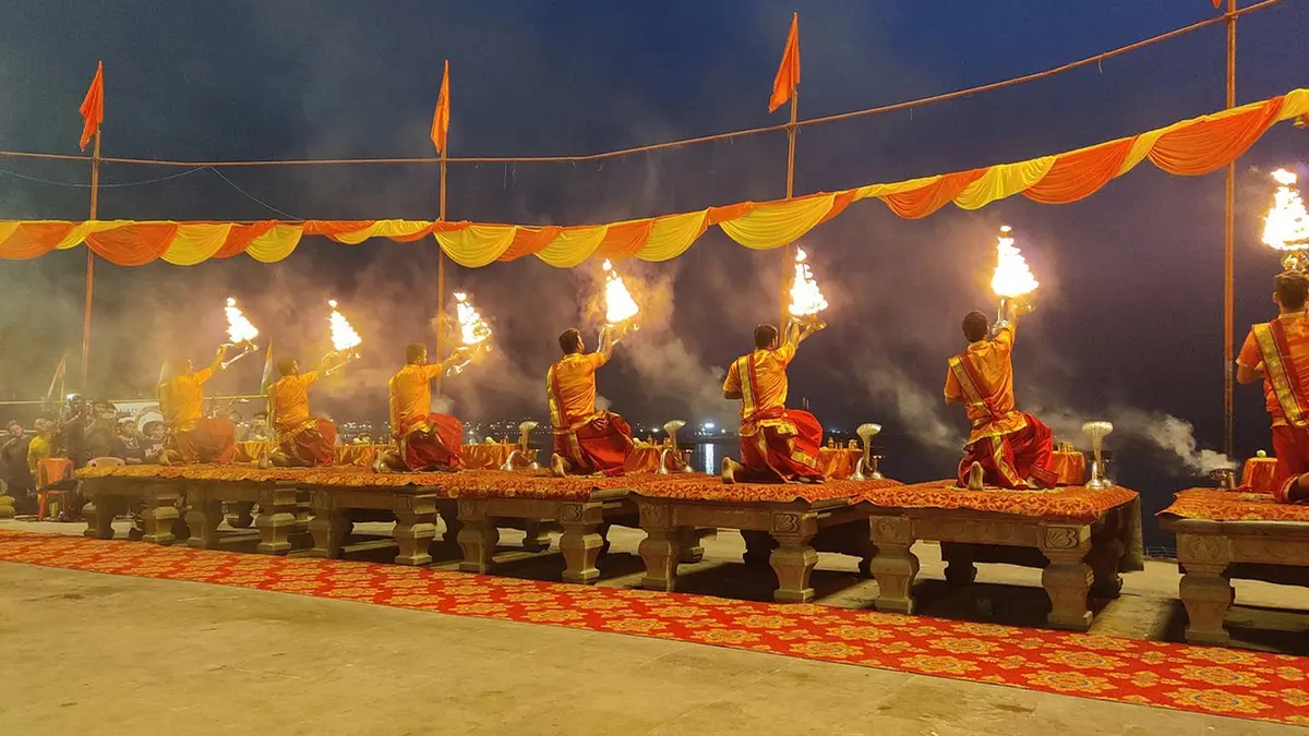 Traditional Ganga Aarti ceremony on the ghats of Varanasi
