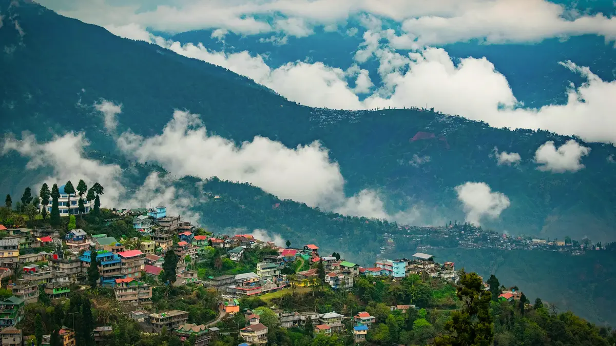 Panoramic view of Gangtok surrounded by Himalayan hills