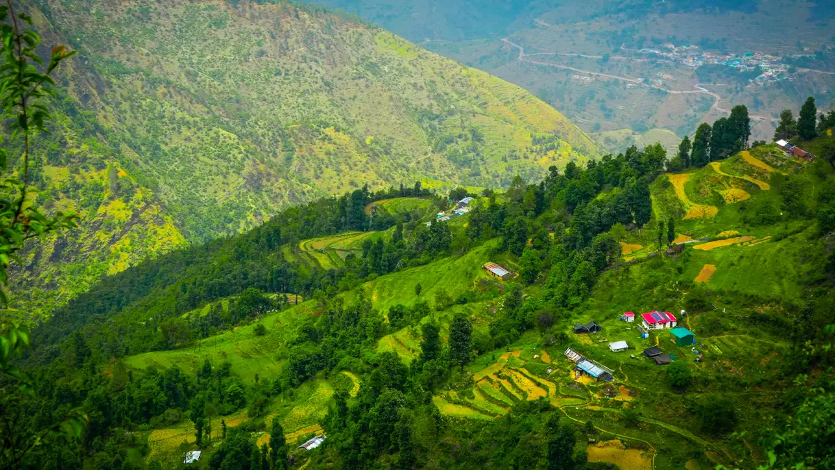 Lush Garhwal Himalayan valley en route to Char Dham shrines