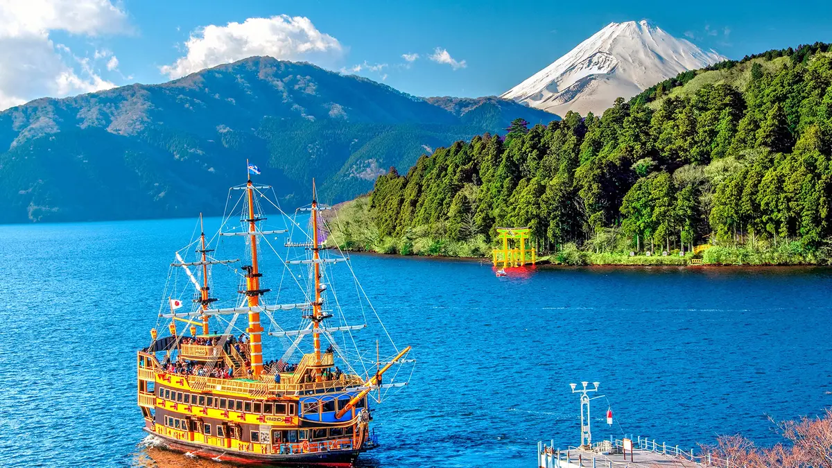 Lake Ashi pirate ship with Mount Fuji in Hakone
