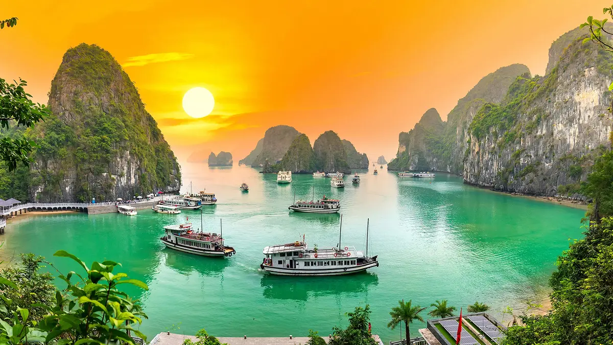 Halong Bay Limestone Islands Sunset
