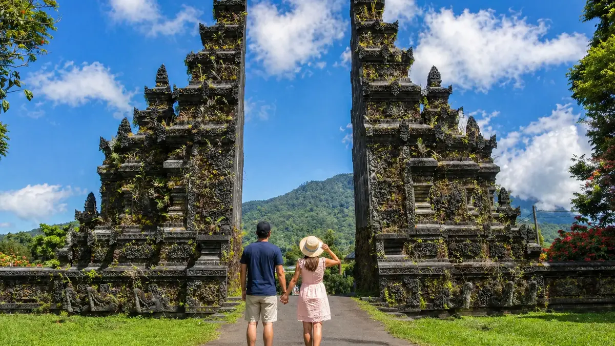 Couple visiting the iconic Handara Gate in Bali